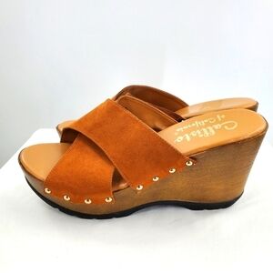 Callisto of California slip on tan clog heels size 10